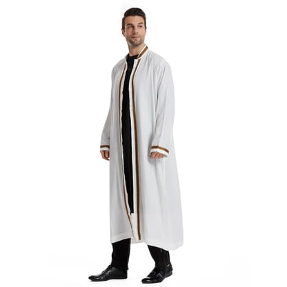 Qianliniuinc Thobe for Men Abaya Islamic Clothing - Muslim Kaftan Dubai Arabic Robe Loose Fit Casual Prayer Wear - color: White, size: Large