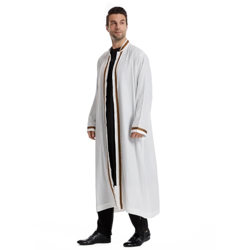 Qianliniuinc Thobe for Men Abaya Islamic Clothing - Muslim Kaftan Dubai Arabic Robe Loose Fit Casual Prayer Wear - color: White, size: XX-Large