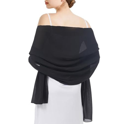 Chiffon Shawls and Wraps - Lightweight Scarve for Women Evening Dresses Wedding Bridal Formal Party - color: D-black