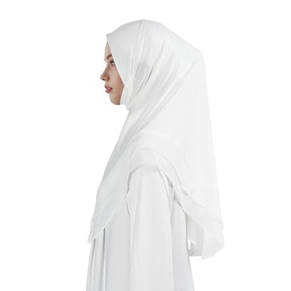 Hijab for Women Muslim Patterned Headscarf Arabian Headscarf Islamic Khimar Prayer Cloth Hijab Scarf for Women - color: White