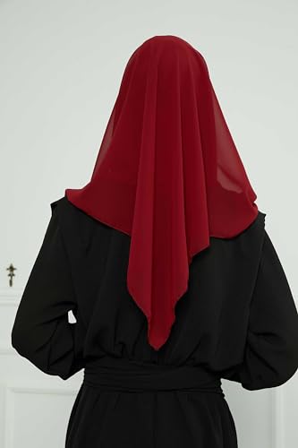 Aisha's Design Pre-tied Cotton-Chiffon Scarf for Women Practical Veil Instant Scarf Hijab Stylish Design - color: Maroon