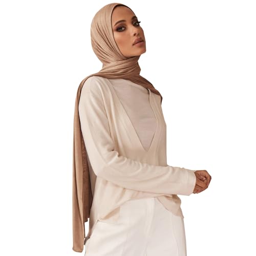 Soft Hijab Scarf for Muslim Women, 71" Long Head Wrap Shawl - color: Camel