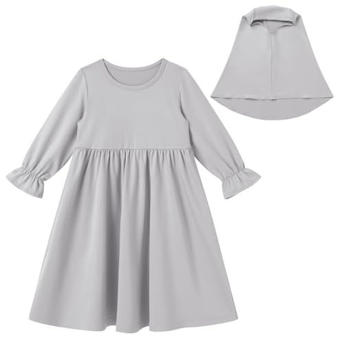 ODIZLI Toddler Baby Girls Hijab Dresses 2pcs Muslim Abaya Dresses for Girls Middle East Modest Outfits - color: Gray Solid, size: 2-3 Years