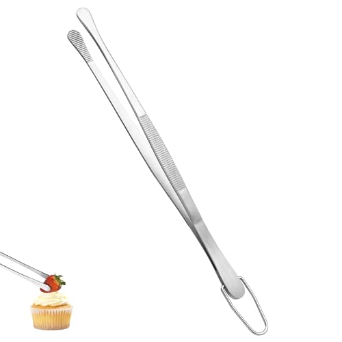 U-Taste 8in Kitchen Plating Tweezer: 18/8 Stainless Steel Food-Grade Metal Food Tong, Seamless-Welding, Sturdy and Flexible with Non-slip Tips for Serving, Decorating, Cooking, Baking (Round Tip) - size: 8in (round tip)