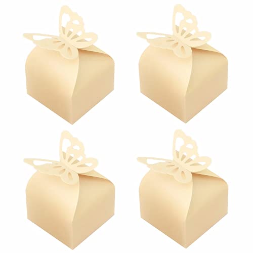 KUPOO 50 Yellow Butterfly Favor Boxes Baby Shower Candy Boxes for Weddings - color: Light yellow