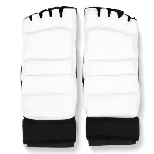 Taekwondo Foot Protector Gear, PU Leather Martial Arts Foot Guard, 1 Pair for Men Women - Adjustable Ankle Support, Breathable Half Finger Design, Training and Competition Use