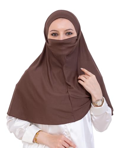 Prien Easy To Wear Hijab For Women, Muslim Instant Turban With Niqab, Islamic Clothes, Soft Scarf For Prayer, Abaya, Khimar - color: Brown