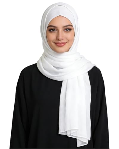 JUMISEE Silky Satin Hijab Scarf for Women Fashion Crinkle Crepe Instant Muslim Islamic Hijab Head Wrap Long Shawls - color: White