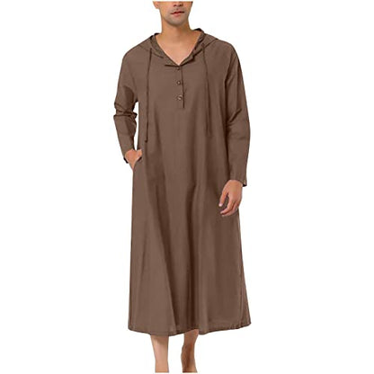 Ctreela Kaftan Thobe for Men Big And Tall Muslim Hooded Robe Mens Long Sleeve Caftan Thawb Islamic Ramadan Masjid Gown - color: Brown, size: Small