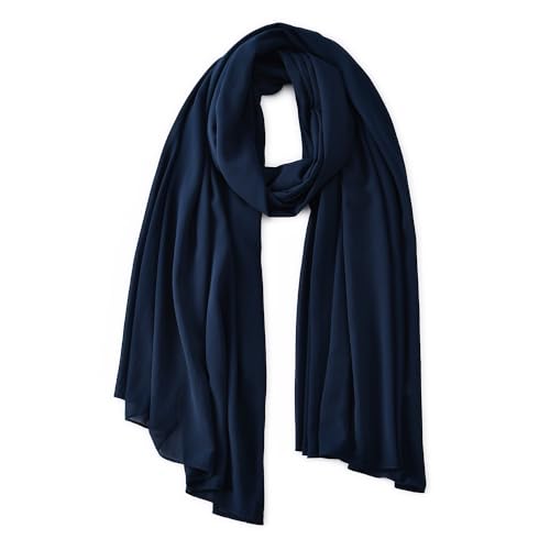 Yeieeo Chiffon Head Wraps for Women - Solid Color Fashion Bubble Chiffon Scarf Hijab - color: Navy Blue