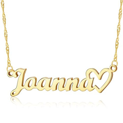 DayOfShe Name Necklace Personalized for Women, 18K Gold Plated Cuban Chain Necklaces Customized with Name as Christmas Girlfriend Gift - color: Name+Heart