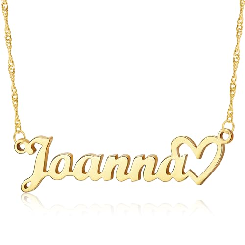 DayOfShe Name Necklace Personalized for Women, 18K Gold Plated Cuban Chain Necklaces Customized with Name as Christmas Girlfriend Gift - color: Name+Heart