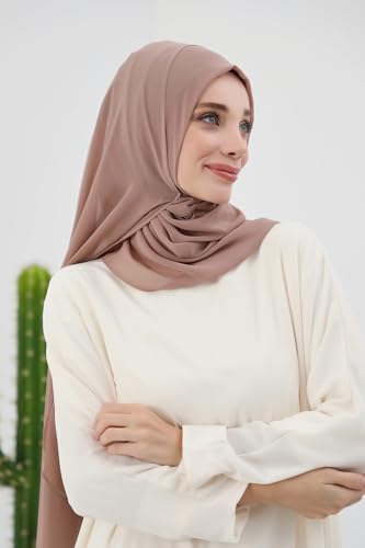 Aisha's Design Instant Chiffon Shawl for Women Modesty Turban Hijab Head Wrap Ready to Wear Women Headscarf - color: Dark Mink