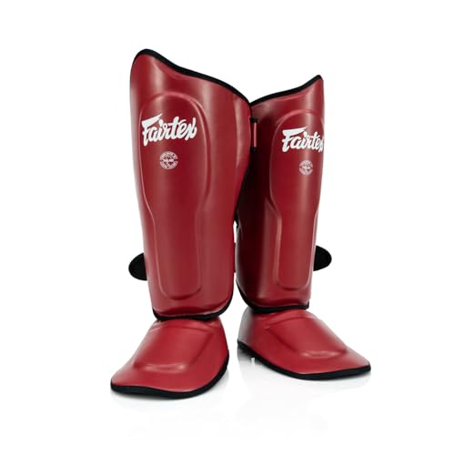 Fairtex SP9 Ultra Ergo Shin Pads | Muay Thai, Kickboxing Shin Guards Made with Syntek Leather - color: Red, size: Medium