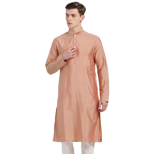 KISAH Men's Kurta - Solid - Indian Wedding Outfit for Men - Ideal for Weddings and Festivals - color: Orange, size: 42-43