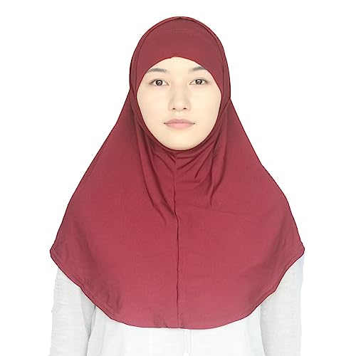 Women's Muslim Hijab Al-Amira Hijabs 2 Pieces with Tube Underscarf Cap Instant Soft Scarf - color: Wine Red