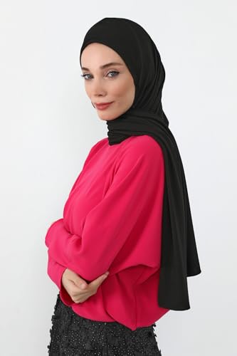 Aisha's Design Neck-Covering Practical Jersey Hijab with Built-In Ninja Bonnet - color: Black