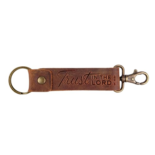 Logos Trading Post Leather Keychain - Hand-Stitched Genuine Cowhide Leather Keychain Strap - color: Trust in the Lord (Double Metal Strap)