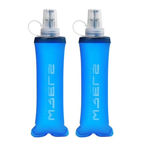 WRELS TPU Collapsible Soft Flask,Lightweight PBA Free Folding Running Water Bottles,Leakproof Durable Hydration Flask for Outdoors (250ml/8.45oz-2 Packs-Dark Blue) - color: 250ml/8.45oz-2 Packs-Dark Blue