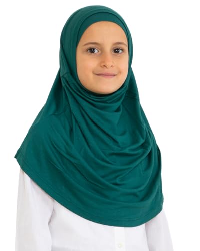 Prien Easy To Wear Hijab For Girls, Muslim Scarf for Kids, Instant Hijabs For Women, Viscose Children Scarves For Ramadan Eid - color: Emerald