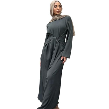 Abaya Dress for Muslim Eid Prayer Jilbab Dubai Women Maxi Kaftan Islamic Salah Dress Soft Muslim Women Clothes - color: Greya, size: Small