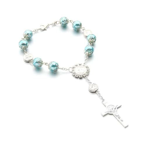 Ohleats Car Rosary for Rearview Mirror, Cross Blessing Pendant, Blue - color: Blue-1PCS