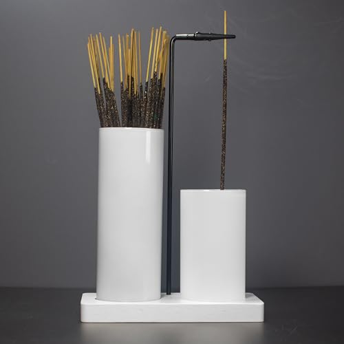 2 in 1 Incense Holder for Sticks Incense Burner Holder with Storage,Glass Upside Down Incense Holder for Sticks with Glass Ash Catcher for Meditation Yoga Spa Room Home Decor[Full White] - color: All White, size: 1 tall 1 short glass