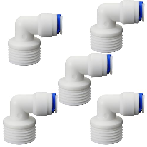 1/2"M Elbow to 3/8" Push-Fit for RO Water Filter, 5 Pcs | Elbow quick-connect fitting for reverse osmosis water filters, beverage dispensers & water purification. Plastic joint. - style: 1/2" Male Thread to 3/8" Quick-Connect Elbow