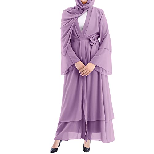 Women's Chiffon Muslim Cardigan Kaftan East Arabian Abaya Dress Casual Islamic Cover Up Long Dresses - color: Purple, size: XX-Large