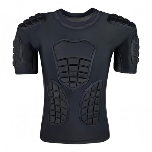 Topeter Men’s Padded Football Shirt with Chest, Rib, Back, Shoulder Pads, Impact Protection Shirts for Rugby, Baseball - size: Large, style: Black