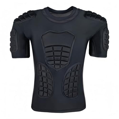 Topeter Men’s Padded Football Shirt with Chest, Rib, Back, Shoulder Pads, Impact Protection Shirts for Rugby, Baseball - size: Large, style: Black