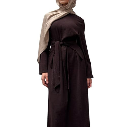Abaya Dress for Muslim Eid Prayer Jilbab Dubai Women Maxi Kaftan Islamic Salah Dress Soft Muslim Women Clothes - color: Dark Browna, size: X-Large