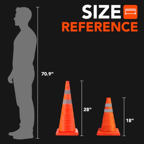TENKAIWICK 18 Inch 6 Pack Traffic Cones,Collapsible Safety Cones,Multi Purpose Pop-up Cones with Reflective Collar,Orange Cones for Parking lot, Driveway, Driving Training etc - size: 18Inch