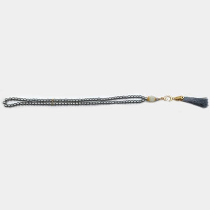 BAYKUL Muslim Prayer Beads 99, Islamic Rosary with Silver Allah Muhammad Engraved Tasbih, Zikr Namaz Worship Ramadan Tesbih Bracelet - color: Grey Pearl