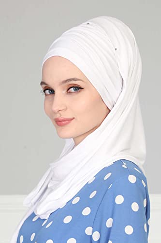 Aisha's Design Instant Hijab Scarves for Women, 95% Cotton Pretied Bonnet Turban Easy to Wear Cotton Headscarf - color: White