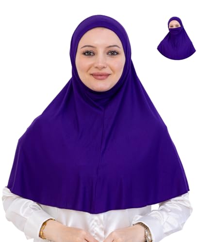 Prien Easy To Wear Hijab For Women, Muslim Instant Turban With Niqab, Islamic Clothes, Soft Scarf For Prayer, Abaya, Khimar - color: Purple