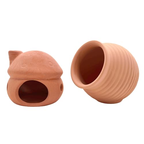 Pottery Ceramic Jar Vase Cichlid Fish Shrimp Breed Habitat (Red Clay, 2pcs) | natural ceramic non-toxic, promote health vitality, sense of security and comfort - color: Red Clay, 2pcs