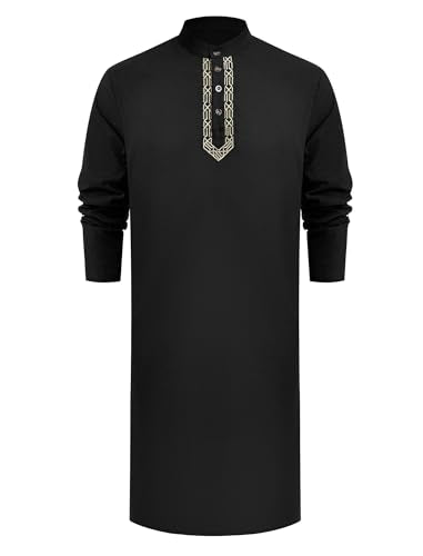 Odizli Muslim Clothes For Men Long Sleeve Stand Collar Thobe Saudi Jubba Dishdasha Kurta Diwali Outfits Indian Clothes - color: Black, size: Large