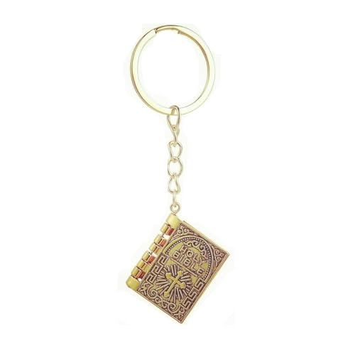Caiyao Holy Bible Book Keychain metal Openable Prayer Bible Verse Religious Christian Keychian for Men and Women - color: Gold