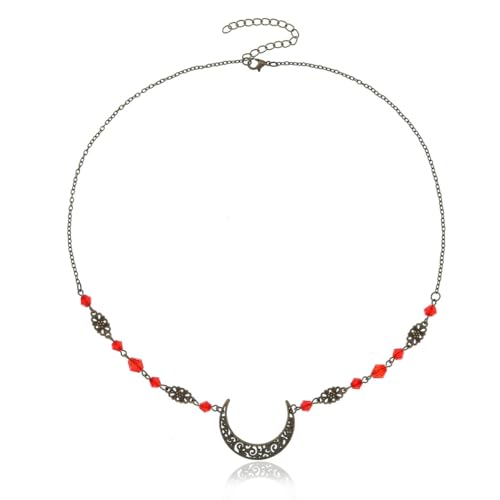 Yalice Boho Crescent Moon Head Chain Vintage Black Crystal Forehead Headpieces Rhinestone Witchy Halloween Hair Jewelry for Women - color: Bronze-Red