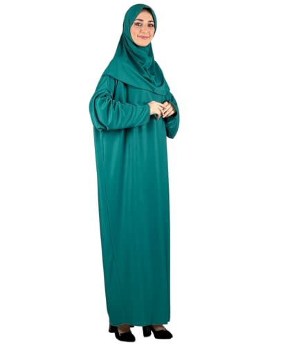 Women Prayer Clothes with Hijab Muslim Outfits Long Robe Abaya Turkish Islamic Dresses Dubai Kaftan with Rosary - color: Green