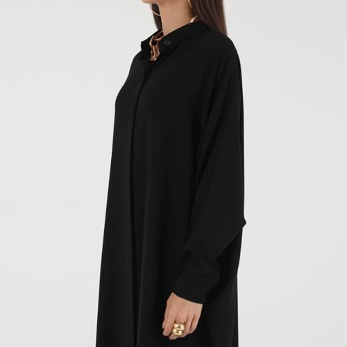 FYMNSI Abayas for Women Muslim Dress Modest Maxi Robe Abaya Kaftan Dresses Eid Prayer Clothes Arabian Islamic Dubai Outfit - color: Black
