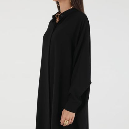 FYMNSI Abayas for Women Muslim Dress Modest Maxi Robe Abaya Kaftan Dresses Eid Prayer Clothes Arabian Islamic Dubai Outfit - color: Black