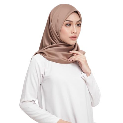 Elegant Satin Jersey Muslim Hijab Scarf Square Soft Head Wrap Scarves Shawl for Women Girls - color: Khaki(90*90cm)