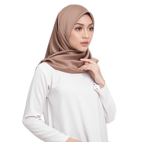 Elegant Satin Jersey Muslim Hijab Scarf Square Soft Head Wrap Scarves Shawl for Women Girls - color: Khaki(90*90cm)