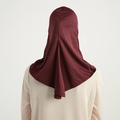Hijab for Hair Buns - Ready-to-Wear Breathable Headscarf for Running, Fitness - Headscarf for Active Muslim Women - color: Claret Red