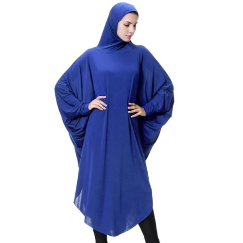 Muslim Abaya Dress for Women Highly Stretchy Batwing Hooded Prayer Hijab - color: Blue, size: Large