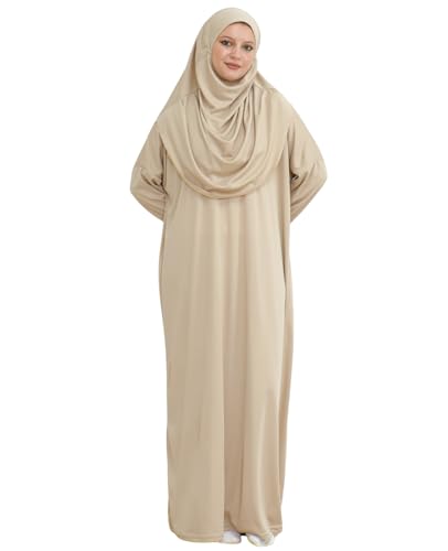 Prien Muslim Dress For Women With Hijab, Abaya, Instant Prayer Clothes Set, Islamic Wear, Dubai Kaftan Jilbab Burqa - color: Mink, size: 3X-Large-6X-Large