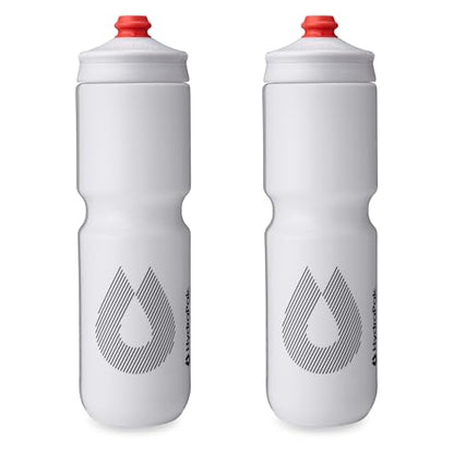HydraPak Breakaway Surge Lightweight Bike Water Bottle 2-Pack (20oz, 25oz, 30oz) - High Flow, Cycling & Sports Squeeze Bottle - color: White, size: 30oz/880ml