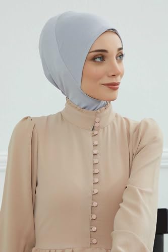 Aisha's Design Instant Turban 95% Cotton Head Scarf Headwear Combed Cotton Ninja Cap, Slip on Jersey Hijab - color: Light Grey